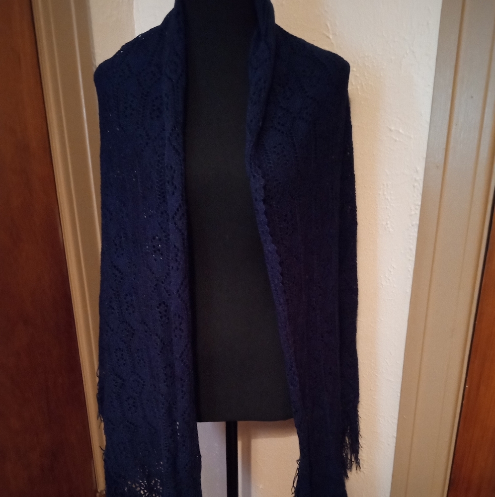 Navy Blue Knitted Shawl OSFA